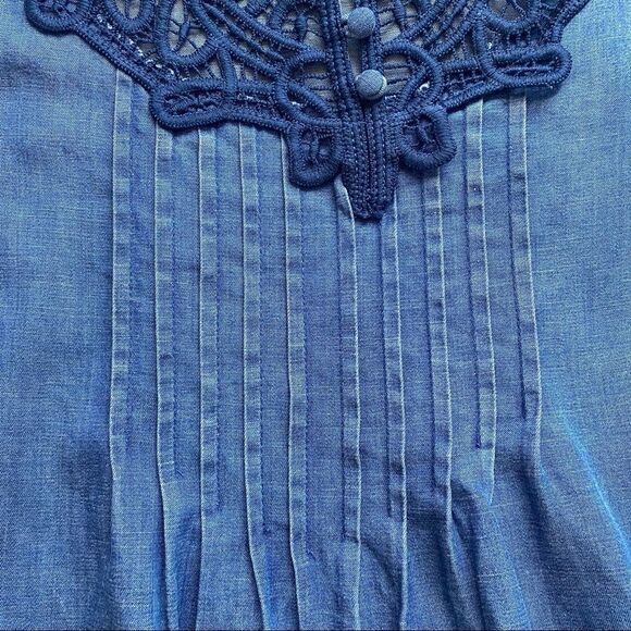 Anthropologie Laced Chambray Top Linen Blend - Picture 5 of 13